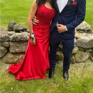 Beaded Red Satin Gown